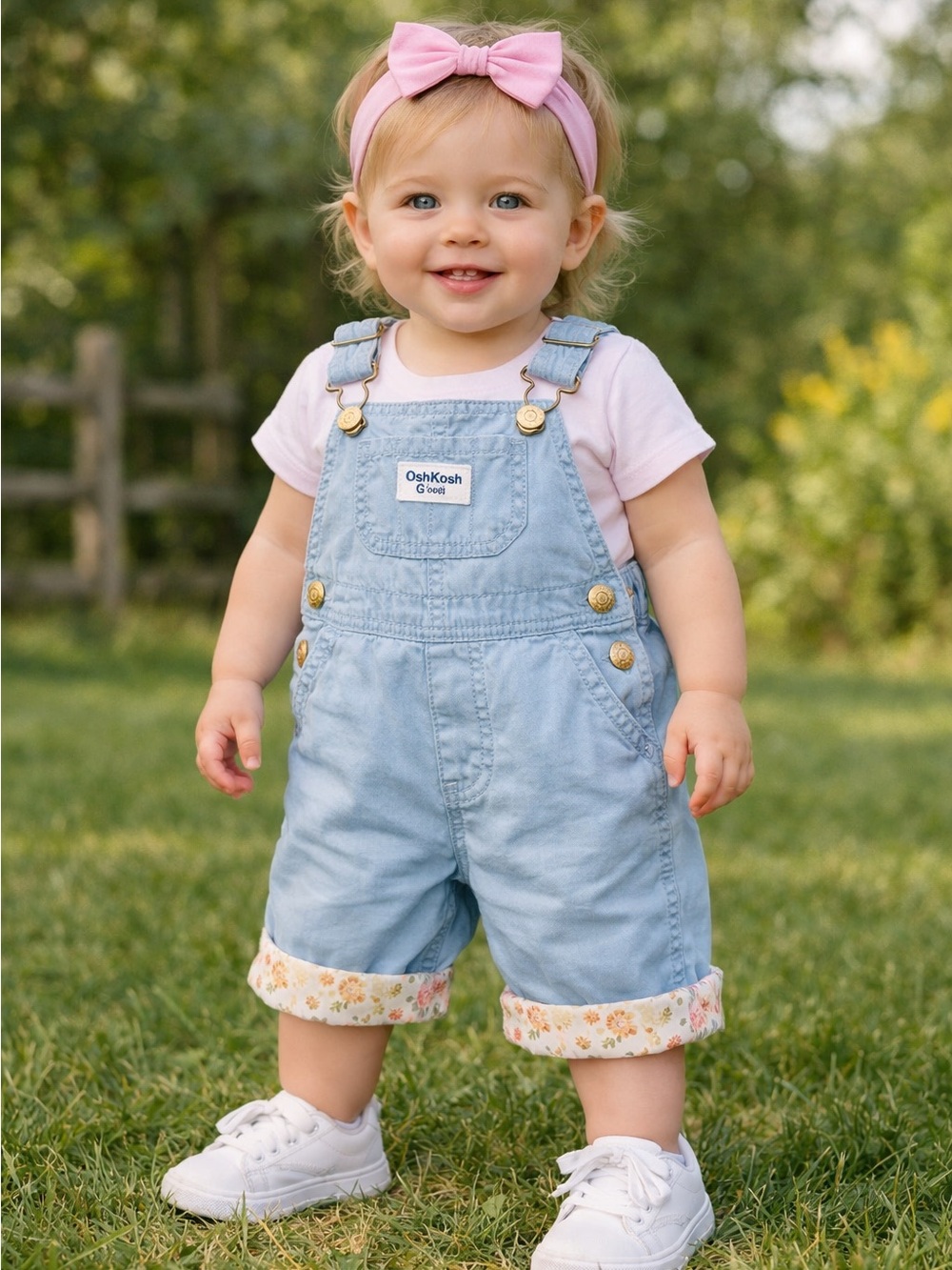 OshKosh B’gosh Baby Overalls 18 Months Light Blue Floral Lined EUC